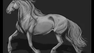SpeedPaint: Trotting Horse Greyscale