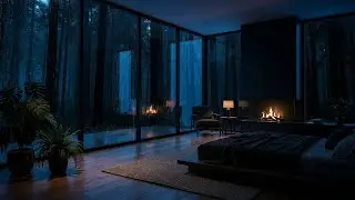 [Instant Rest] Rainy Night Sounds in Dark Cozy Bedroom with Fireplace for Total Body Relax 💤