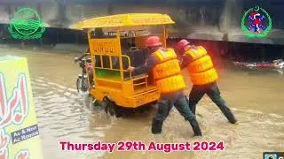 Rescuers Staff Helping people during rain