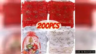 10-200pcs Xmas Drawstring Bags Red Transparent Candy Goodies Jewelry Organza Mesh Bags Wedding Chris