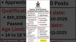 Indian Naval Yard Ship Repair Recruitment 2025 ll Apply Now New Vacancy ll #indiannaval #navy #2025
