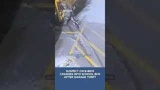 A suspect crashed in to a school bus after stealing from a garage #robbery #theft #suspect #newyork