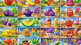 ABC Food & Color Rhymes | A to Z Cartoon Song for Kids 🍎🍌🥕