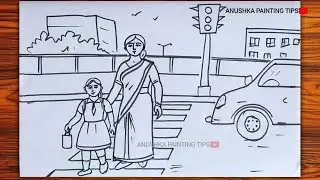 road safety drawing ||traffic signal drawing outline