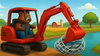 Farm Work: Working With Tractor, Bear Farmer Driving Excavator, Fishing Tractor