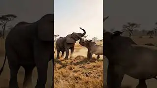 Elephant vs Rhino Showdown | Raw Power in the African Wild 🐘🦏 #wildlifeentertainment #wildlife