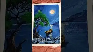 Night scenery painting with acrylic paint 🎨☺️ #art #acrylicscenery #drawing #moonlight