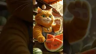 Cat Barsik Кіт любить кавуни Кот любит арбуз #shorts #cat #кот #рыжийкот #прикол #мультики #animals