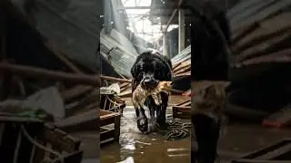 Warehouse Rescue &ndash; Hero Newfoundland Dog Saves Tiny Kitten from the Flood 🐾🌊🐱#dogrescue #storm #hero