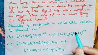 Coordination compounds: Isomerism in Coordination compounds: Linkage isomerism