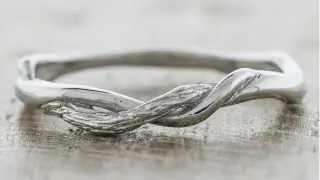 Unique Nature Inspired Twisted Band Split Shank Bark Texture Platinum Wedding Band - Jenka