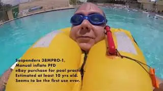 Underwater pool test of an inflatable PFD - includes review, re-arm and repack