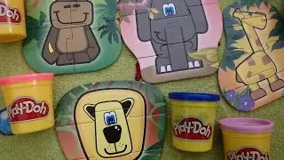 ANIMAL PUZZLES FOR KIDS,monkey,elephant,lion,giraffe,pingu,Toy for kids,Play doh LAND
