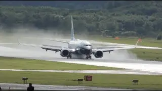 Boeing 737 MAX Впечатляющая мокрая посадка с обратной тягой