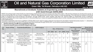 ONGC Recruitment 2021 | ONGC GATE 2020 | ONGC through GATE 2020 | Latest Jobs 2021