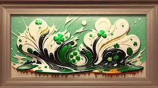 Gold Framed Abstract Tv Art Screensaver | St Patrick Day Celebration | 4K Wallpaper | 4 Leaf Clover