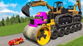 Giant CRUSHER DOZER Mack Truck Eater VS Cars Lightning McQueen Escape Monster Beamng Drive #11