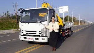 Isuzu 3.2 ton folding boom truck crane, capable of carrying 5 tons of cargo.#crane #automobile