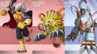 Digimon New Century - DinoTigermon, BanchoLeomon, SaberLeomon Digivolutions ディノタイガモン 恐虎兽