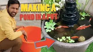 How to make a pond in a pot with cheap fountain, easy DIY balcony pond water feature on a budget