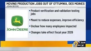 John Deere moving some production jobs out of Ottumwa, Des Moines
