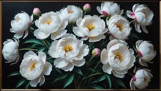 4K Floral Art Screensaver For Your Tv Elegant white Peonies Gold Framed Wallpaper Background Samsung