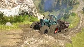 MTZ 82.2 MONSTER TRACTOR With Trailer Climbing A Steep Hill [MudRunner]