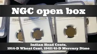 NGC open box coin grade results - Indian Head Cents, 1914-D Wheat Cent, 1942/41-D Mercury Dime