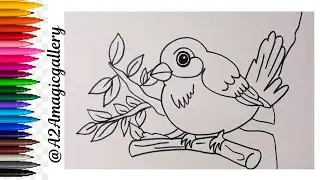 Easy Sparrow Bird Drawing Tutorial for Kids and Toddlers || Sparrow Drawing || How to Draw a Sparrow