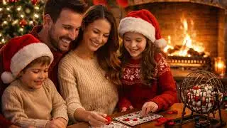 Cozy New Year’s Eve Family Playing Bingo
