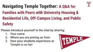 Temple Family Webinar Series: with University Housing and Residence Life, Off-Campus Housing, etc.
