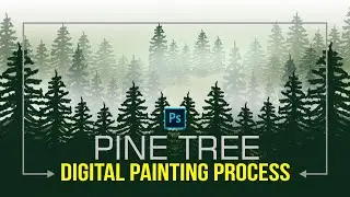 How to Paint Pine Tree Landscape in Photoshop | Digital Painting Process