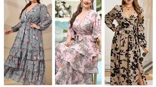 plus size women front Belted Ruffle Layered printed Maxi design outfit for ladies 2023