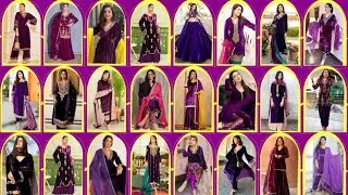 Purple Colour Combination Velvet Suit Design | Dark & Light Purple Velvet Suit Design | Purple Dress