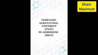 TAMILNADU AGRICULTURAL UNIVERSITY | PG ADMISSIONS | 2020-21