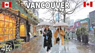🇨🇦 【4K】⛈️⛈️⛈️ Heavy Rain in Downtown Vancouver BC, Canada. Relaxing Walk.