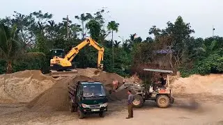 New project, HITACHI excavator, road roller, bulldozer, dump truck in operation
