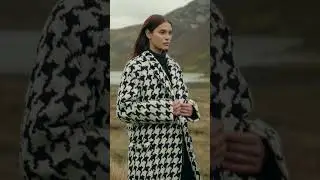 Sophie Tweed Oversized Coat in Black and White St. Brigid's Cross