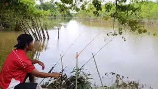 Apa yang terjadi..!! Mancing di sungai besar pakai 3 joran 