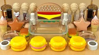 ASMR Slime 🍔🤎💤 Misturando maquiagem &ldquo;Hamburger&rdquo;, sombra, glitter em slime. V&iacute;deo de slime.