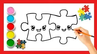 Draw And Color 2 Cute Puzzle Pieces 🧩🌈🧩❤️ Drawings For Kids & Toddlers #drawingforkids
