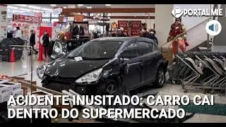 Carro despenca do estacionamento do 2&ordm; andar e cai dentro do supermercado