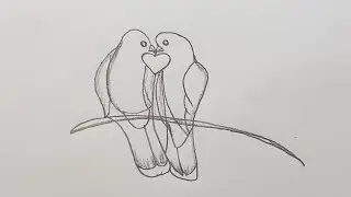 love birds drawing!! how to draw!! love birds drawing easy pencil!! уроки рисования