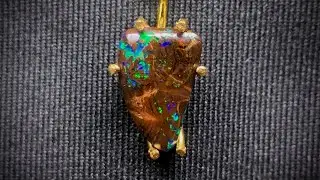 Splatter Shark Tooth Australian Boulder Opal 18k Gold Necklace