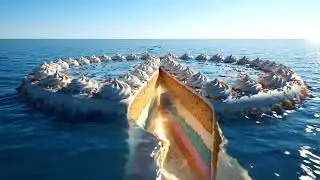 veo3 the ocean cracks apart and shows the internal as cake