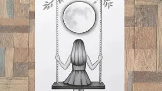 How to draw a girl sitting on swing || shading drawing girl easy for beginners || Girl drawing
