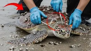 Sea Turtle Rescue - Watch as Barnacles Are Carefully Removed