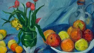 6 Still life with fruit  flowers painting process,  Shocking and timeless C&eacute;zanne oil painting art.