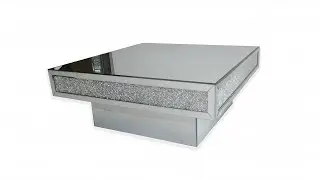 Table basse carr&eacute;e en miroir et strass 100 x 100 cm - Manihi