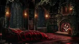 Rain & Fireplace Ambience in Gothic Fantasy Bedroom | Dark Cozy Night for Sleep & Relaxation
